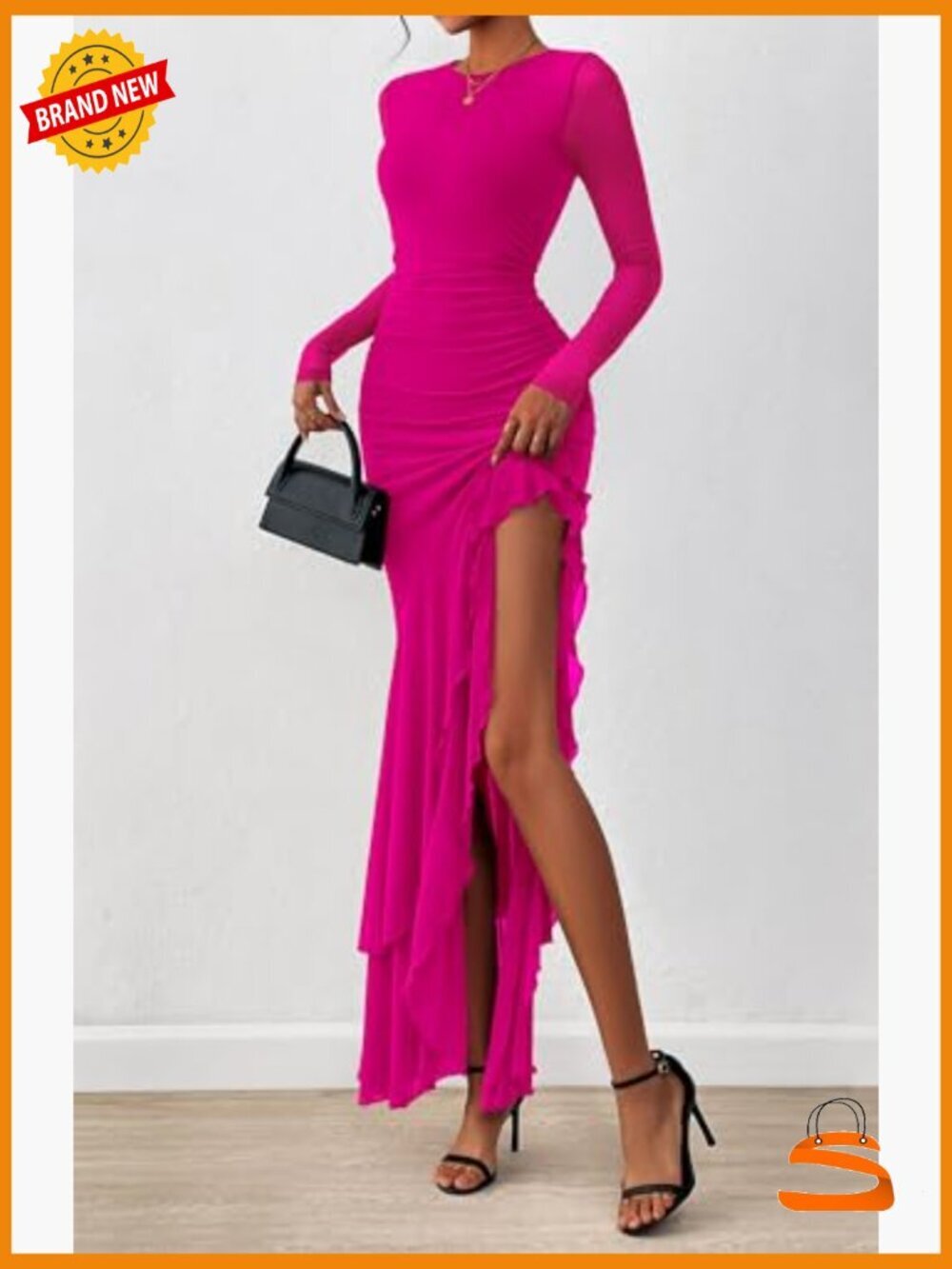 Long Sleeve Ruched Mermaid Maxi Dress Bodycon Cocktail Wedding Guest - Picture 6 of 7